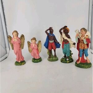 VTG Nativity Figures Stamped Made In ITALY Paper Mache Creche Chalk Set 5 50-60s